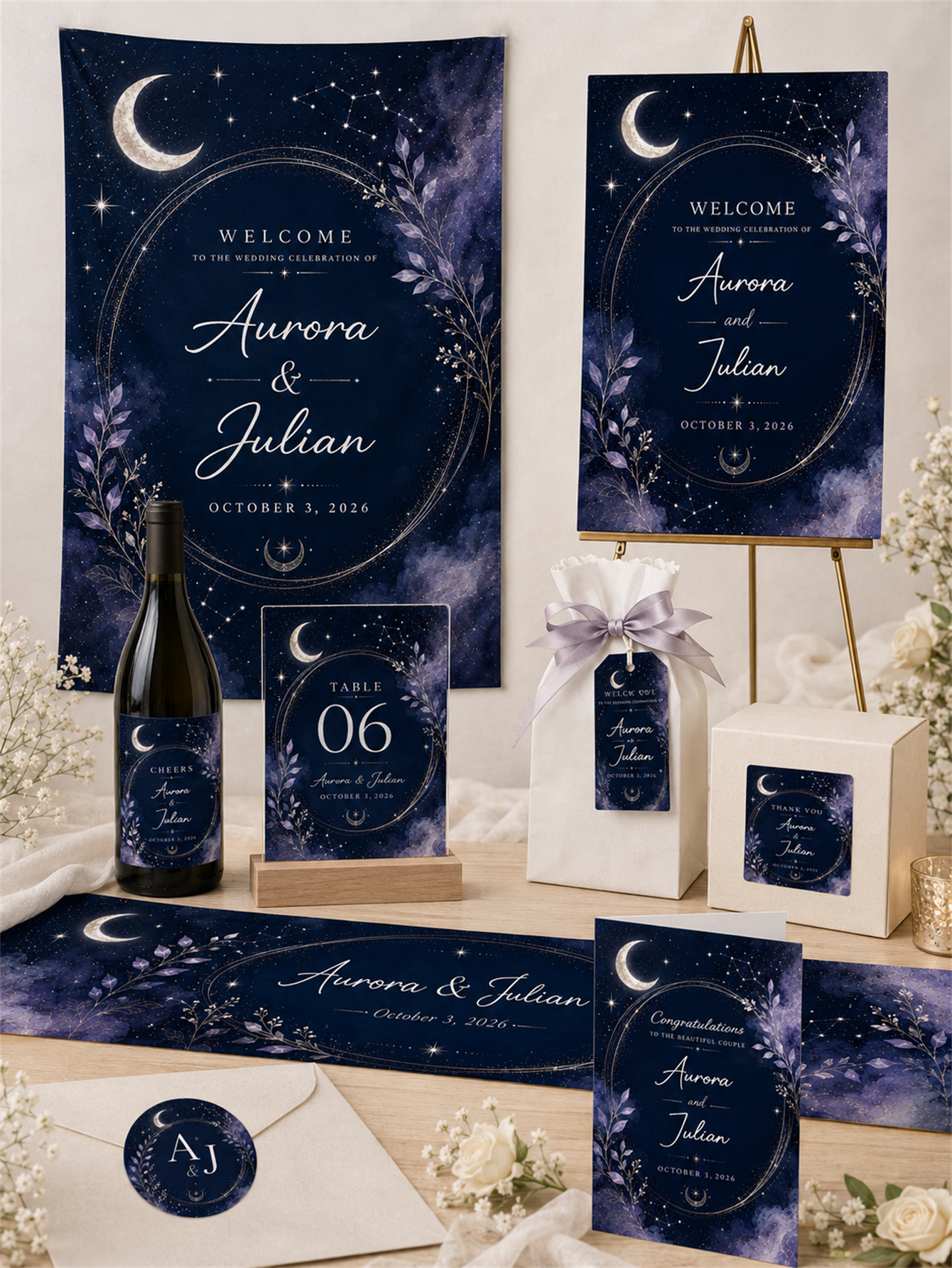 Starry Sky Wedding Decoration - Starry Sky Theme Set - Custom Name and Date